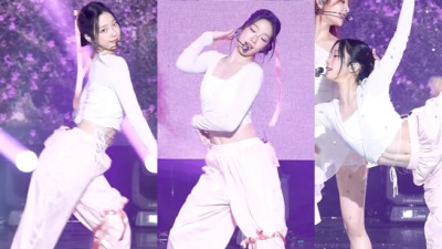 르세라핌 카즈하, 안무중 드러나버린 순백의 탄탄한 복근 수준 (영상)