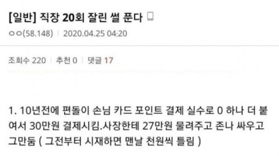   				직장 20번 잘린 디시인 썰			