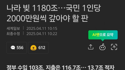 나라 빚 1180조 국민 1인당 2000만원씩 갚아야 할 판 