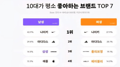 요즘 10대들이 좋아하는 브랜드 순위