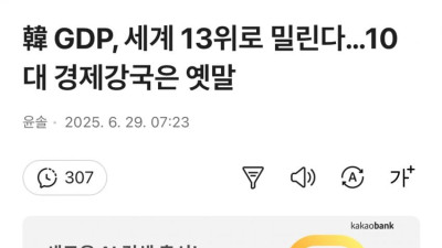 한국 GDP 13위로 하락 ㄷㄷ